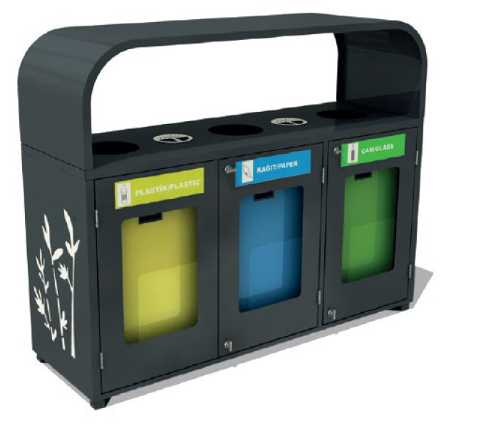 Set 3 cosuri gunoi colectare selectiva  Plexiglas  100 L/ Recipient
